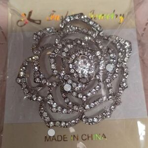 Elegant Silver Crystal Flower Brooch